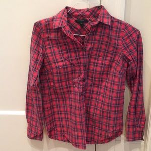 J.Crew red plaid Henley shirt
